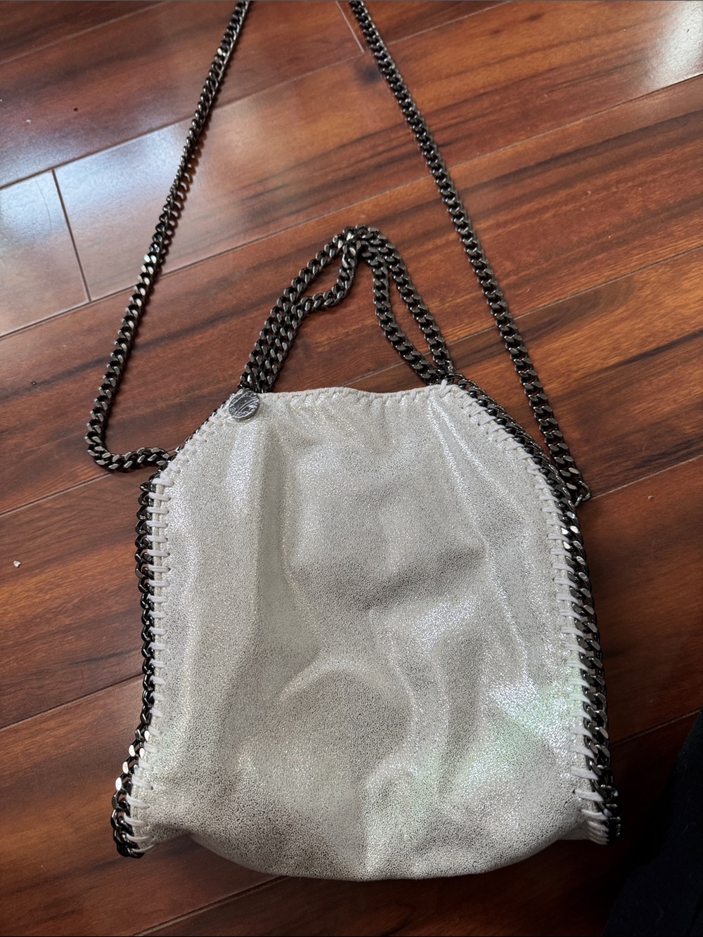 Silver on Silver Chain-Trim Convertible Shoulder Bag
